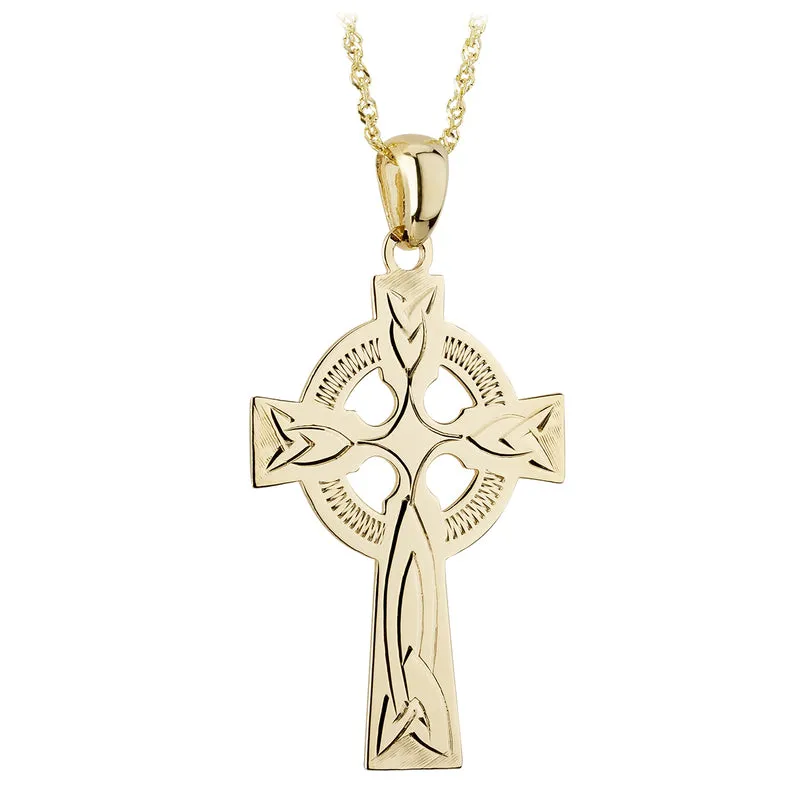 14K Gold Hand Engraved Celtic Cross Pendant