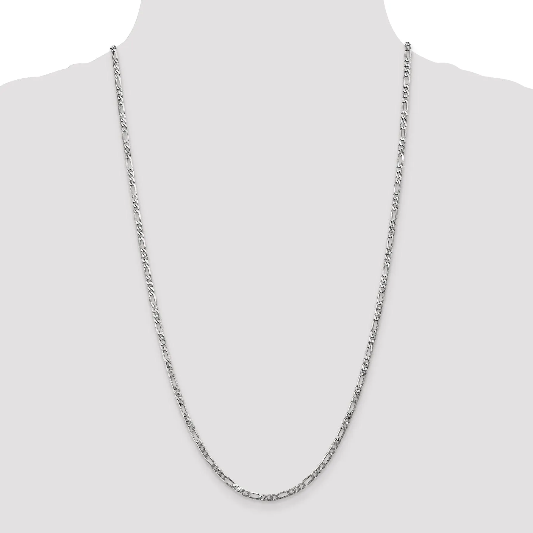 14k White Gold 3.00-mm Flat Solid Figaro Chain
