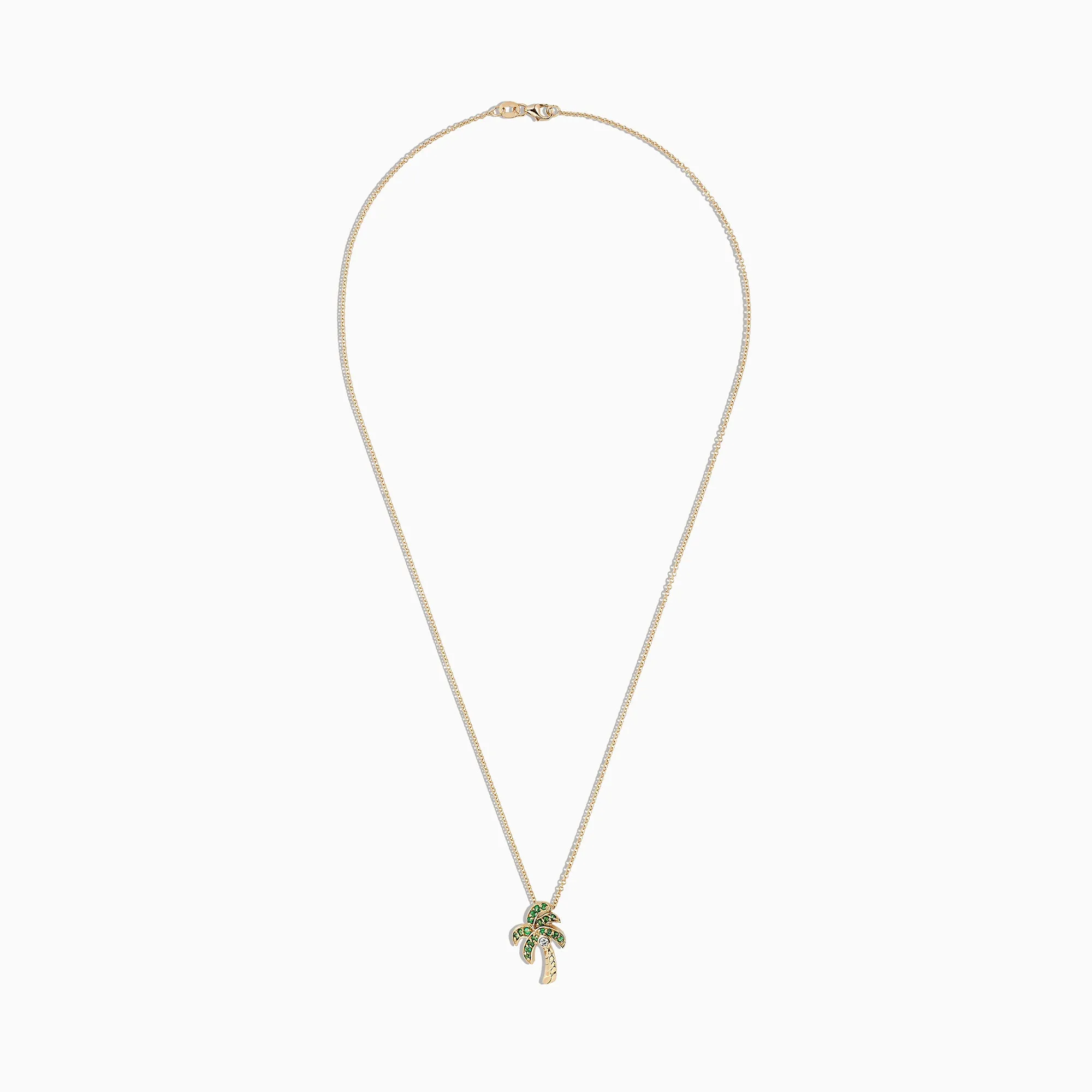 14K Yellow Gold Emerald and Diamond Palm Tree Pendant, 0.34 TCW