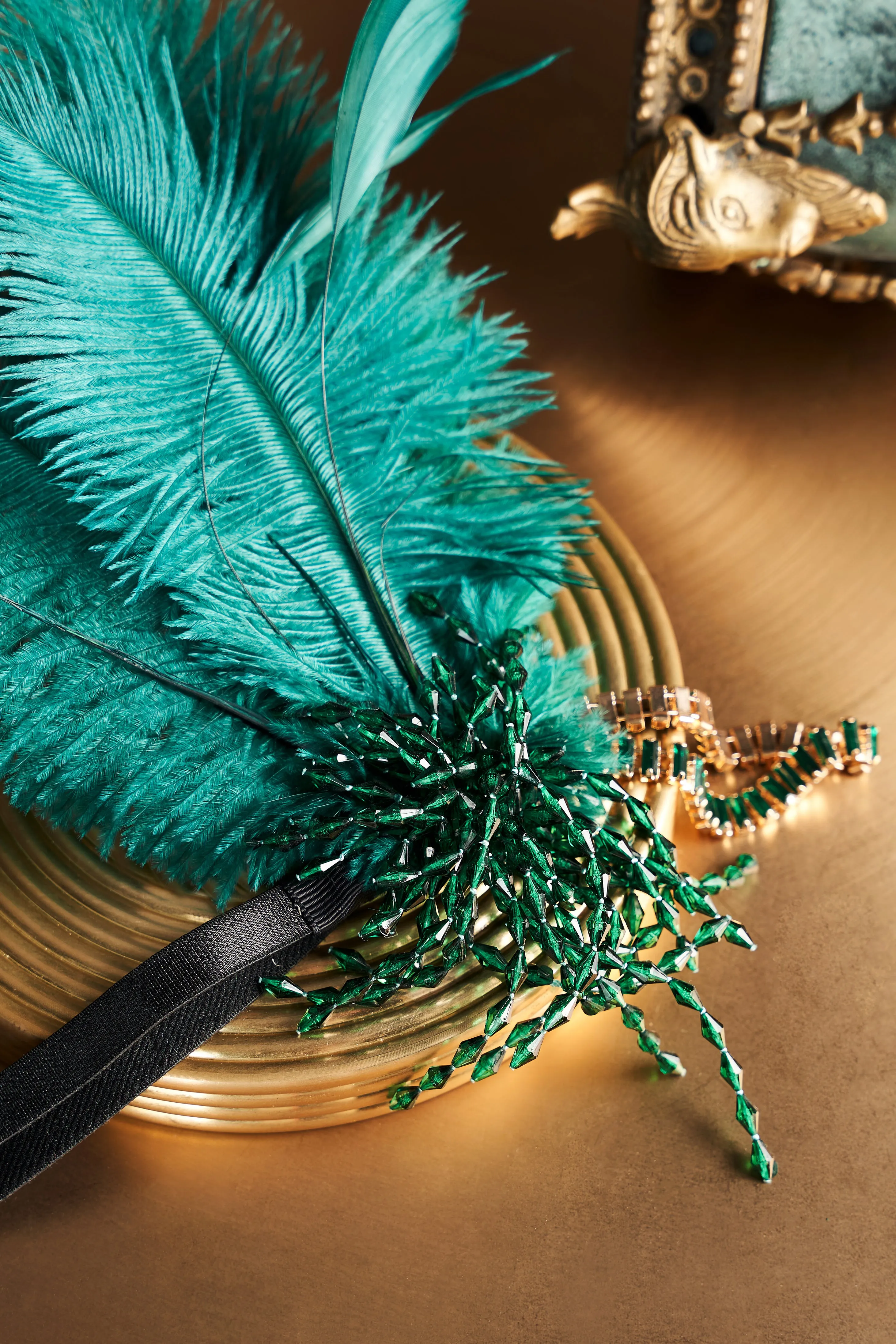 1920s Rhinestone Beaded Tassel Headband