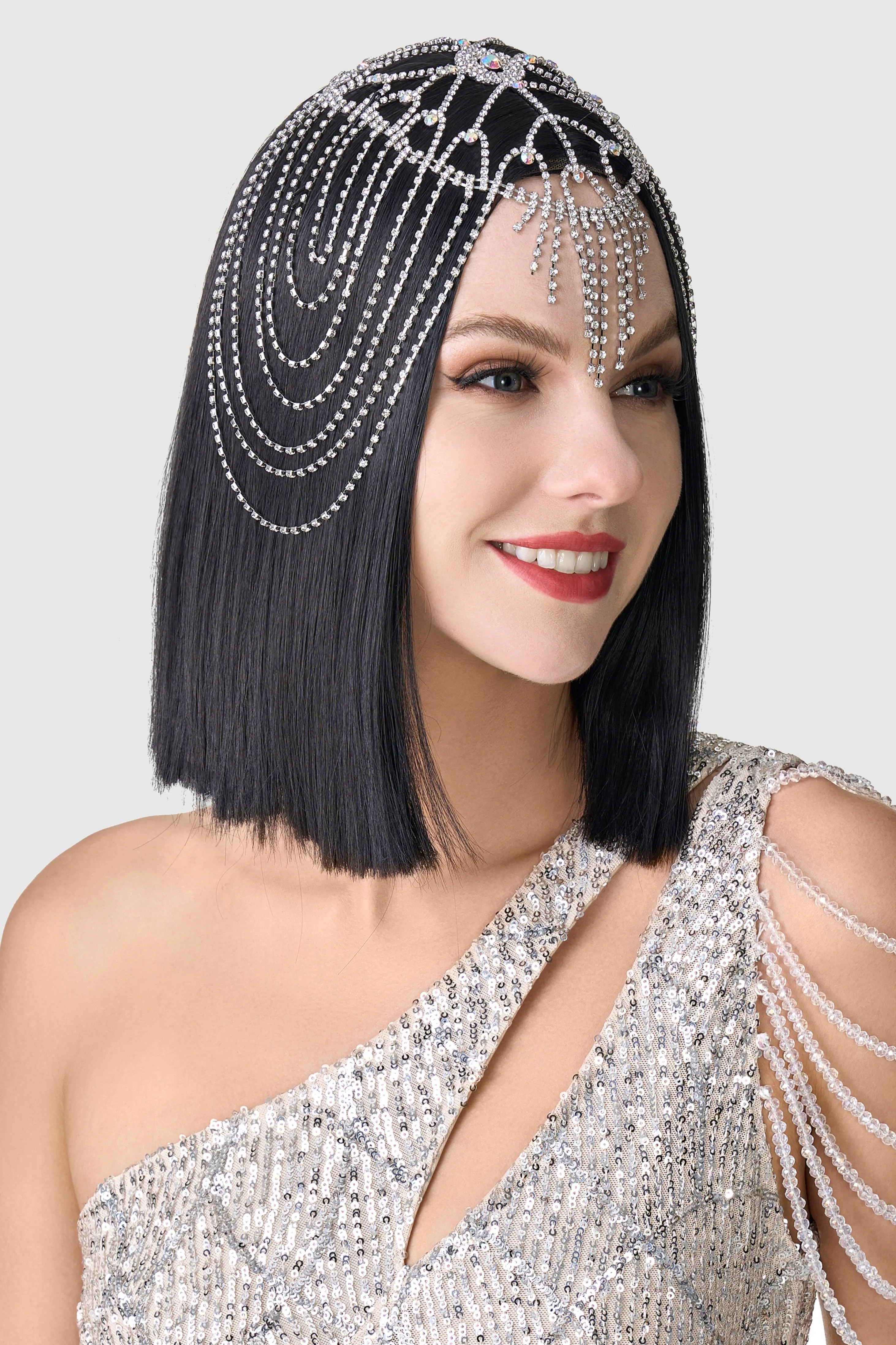 1920s Rhinestone Chain Cage Headpiece