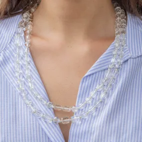 66" Art Deco Faceted Rock Crystal Necklace, 9ct Gold Diamond Clasp