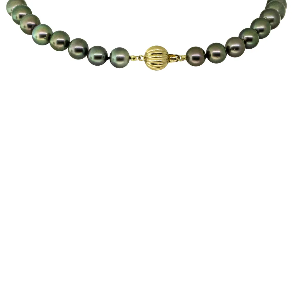 9ct Yellow Gold Tahitian Black Pearl Strand