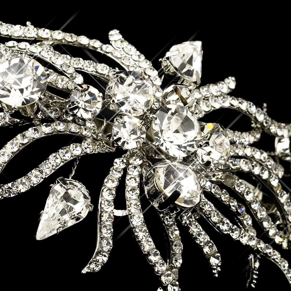 Antique Silver Multi Cut Crystal Spiral Spray Bridal Headpiece