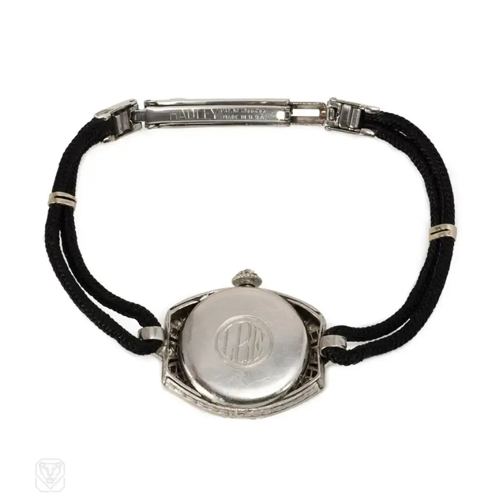 Art Deco diamond and onyx watch with cord band