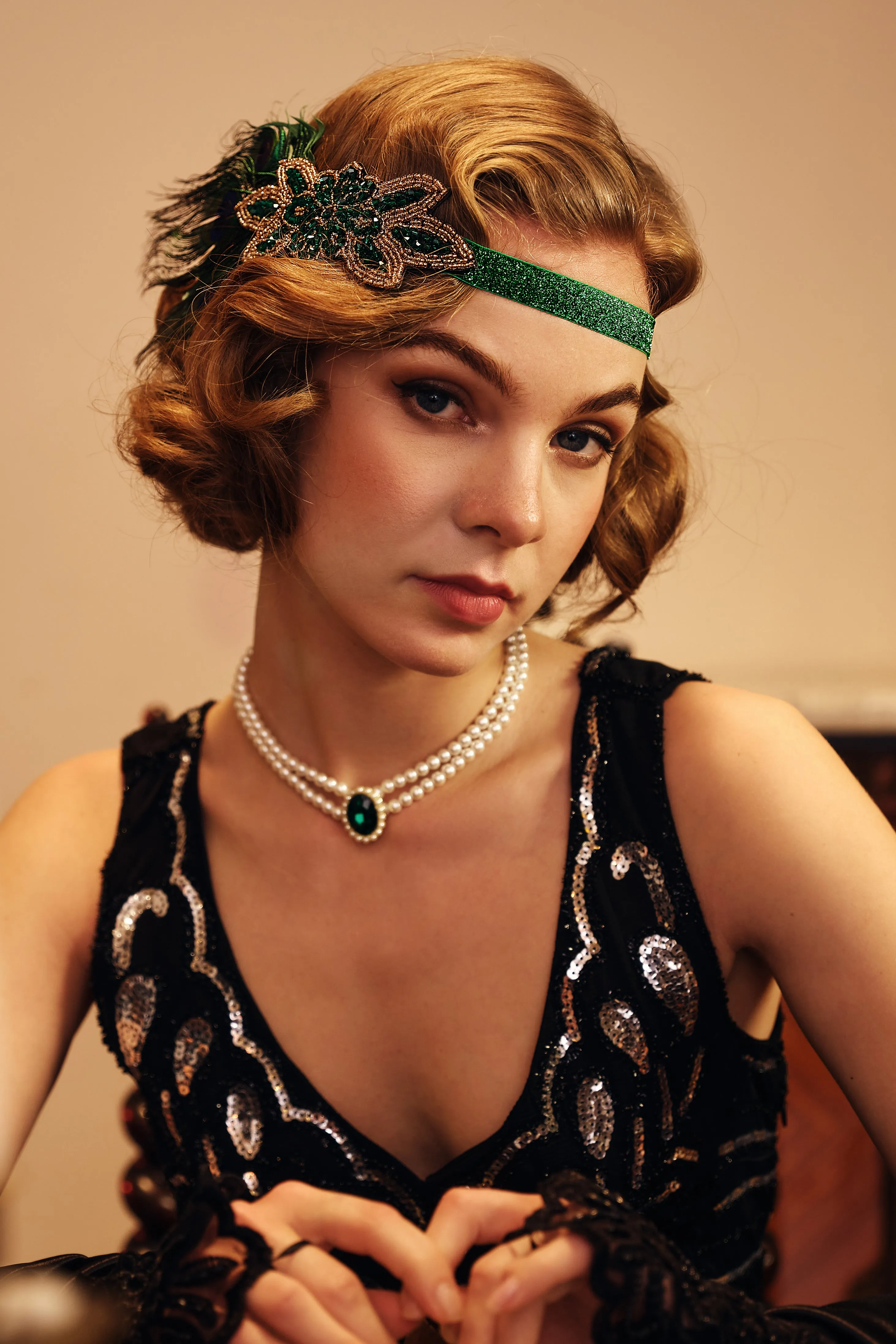 Beaded Peacock Shimmer Headpiece