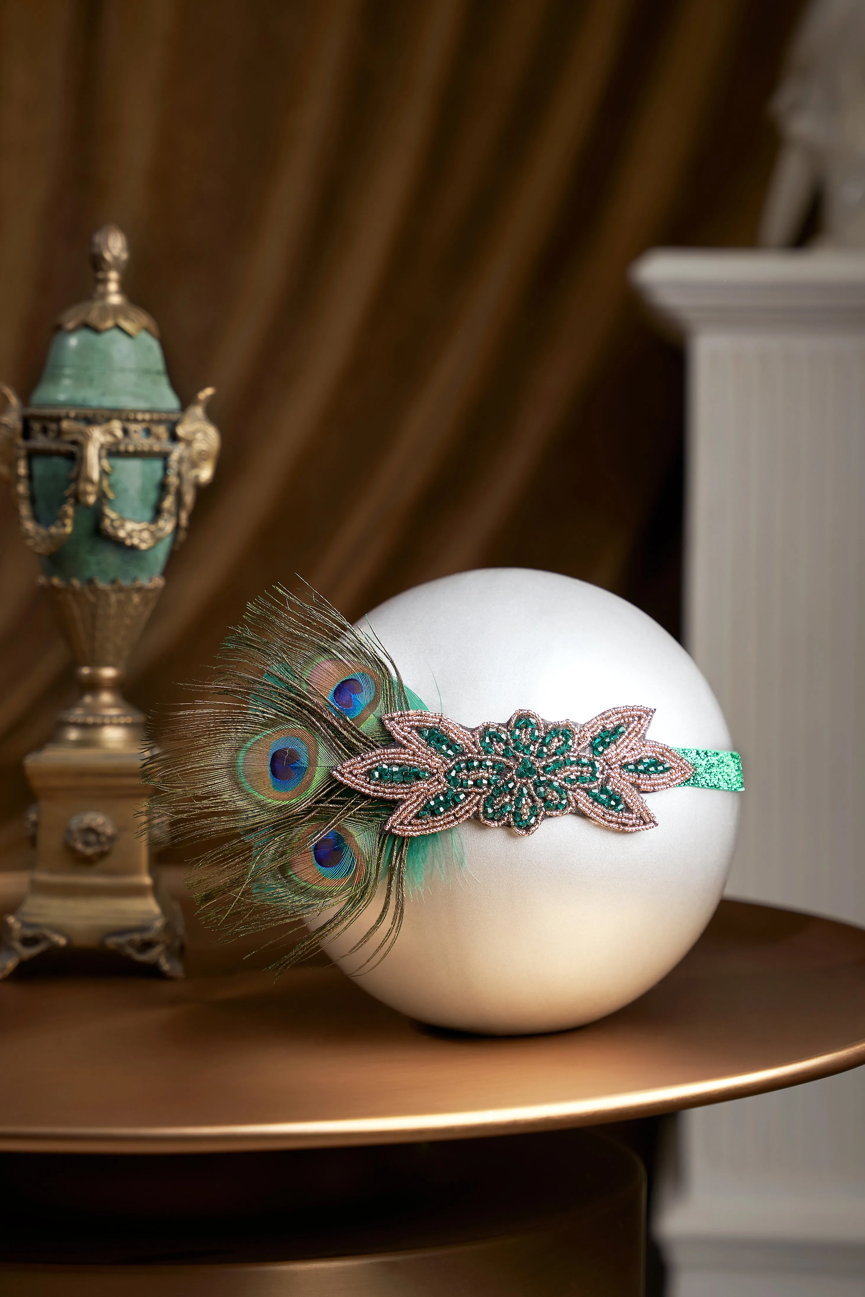 Beaded Peacock Shimmer Headpiece