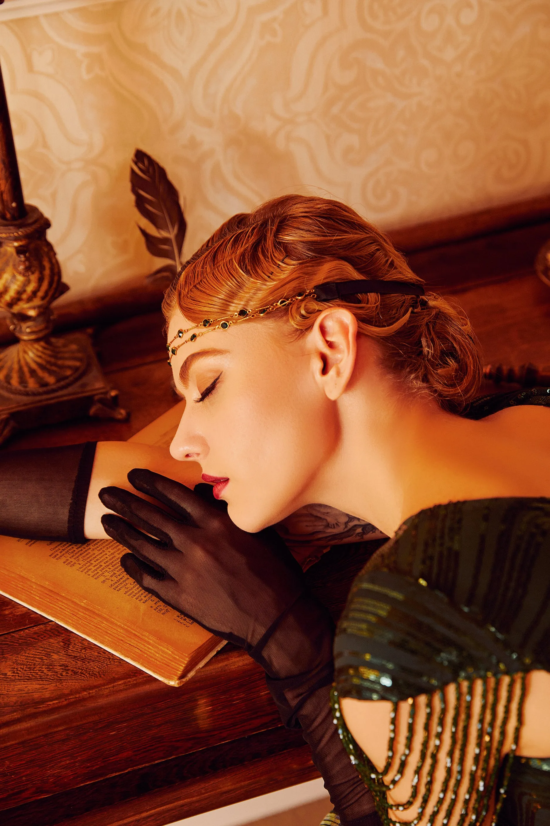 Beads Studded Tinted Feather Headband