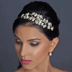 Beautiful Light Gold, or Silver Pearl & Crystal Leaf Pearl Bridal Headband