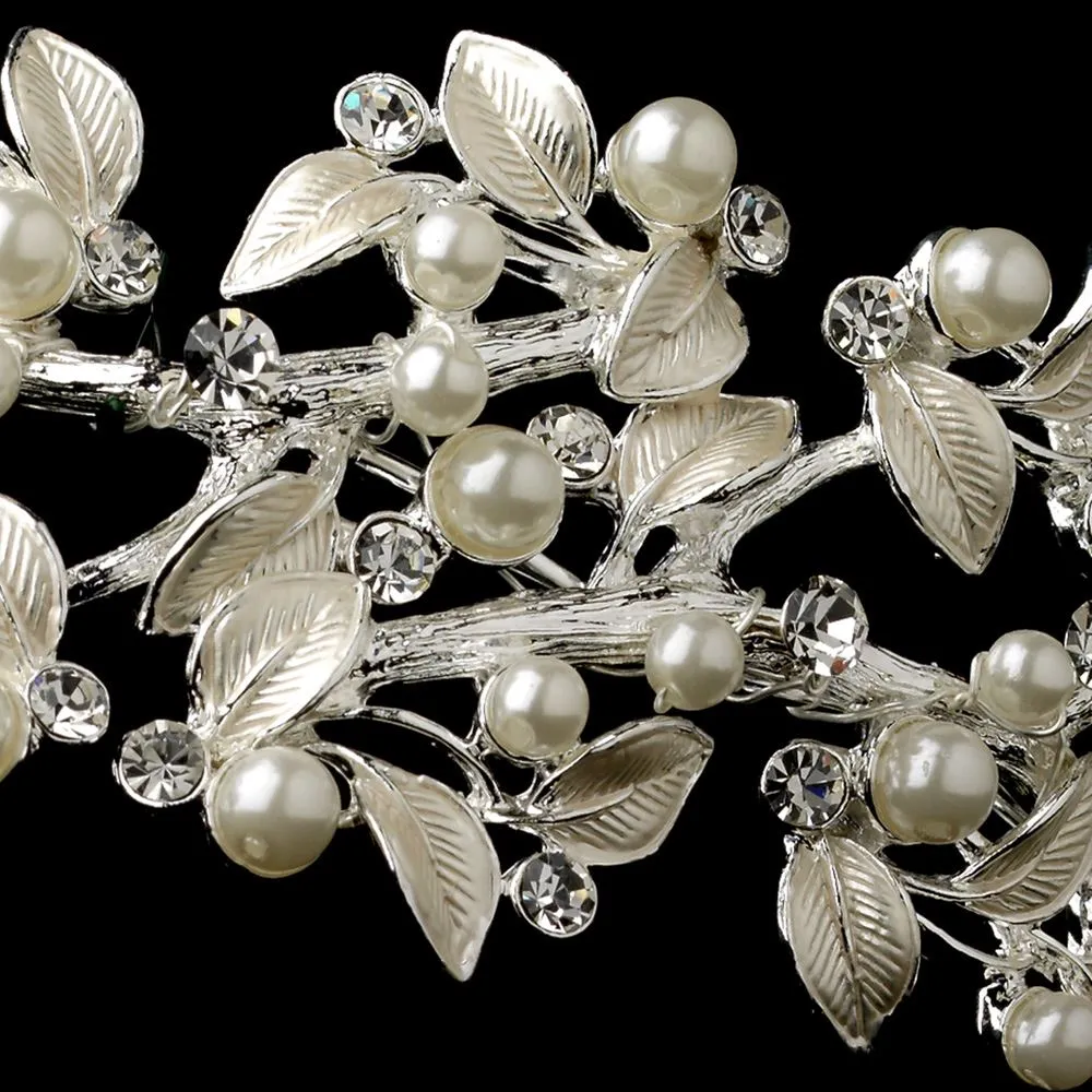 Beautiful Light Gold, or Silver Pearl & Crystal Leaf Pearl Bridal Headband
