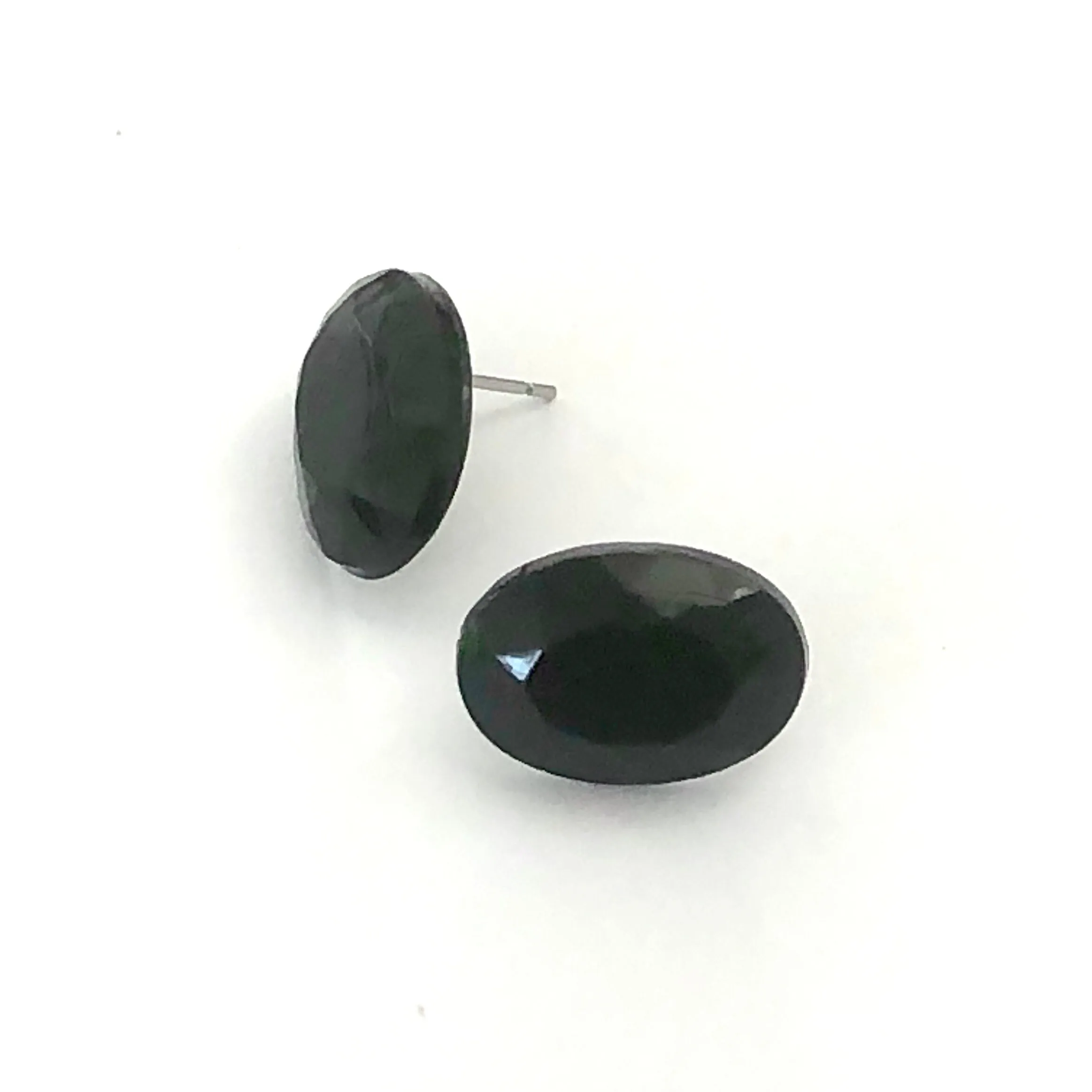 Black Faceted Oval Lucite Stud Earrings