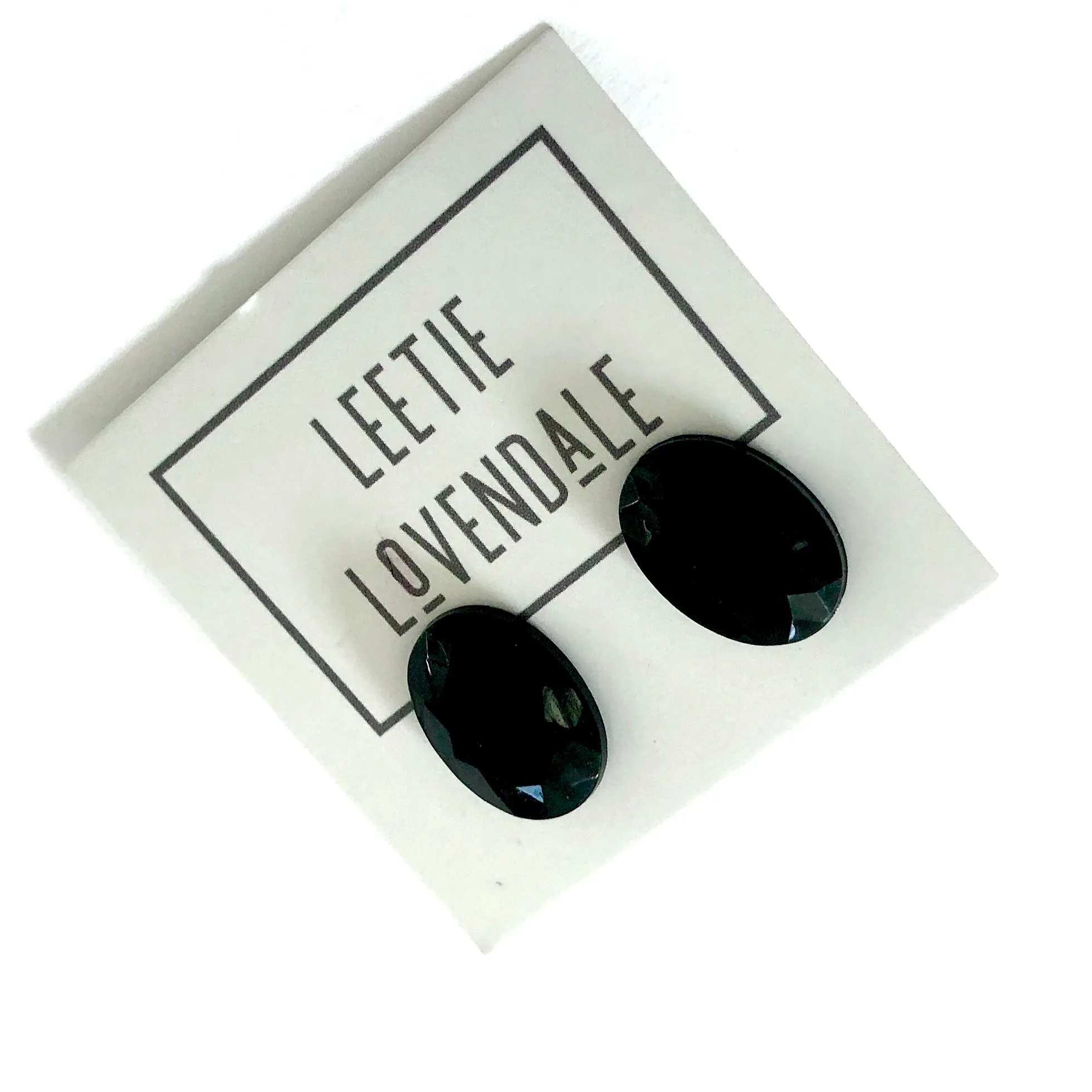 Black Faceted Oval Lucite Stud Earrings