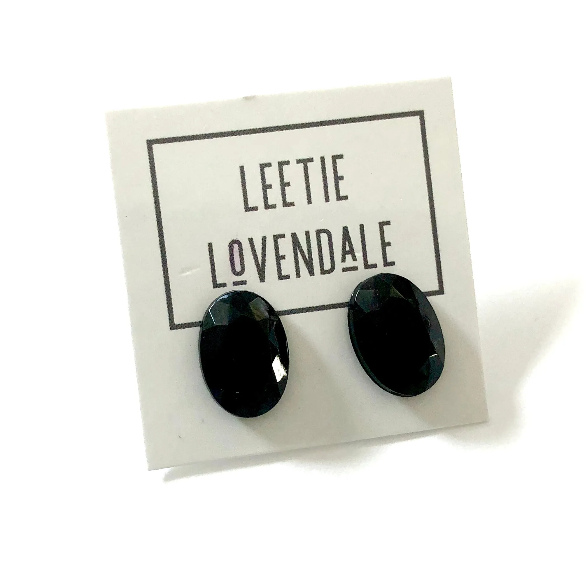Black Faceted Oval Lucite Stud Earrings