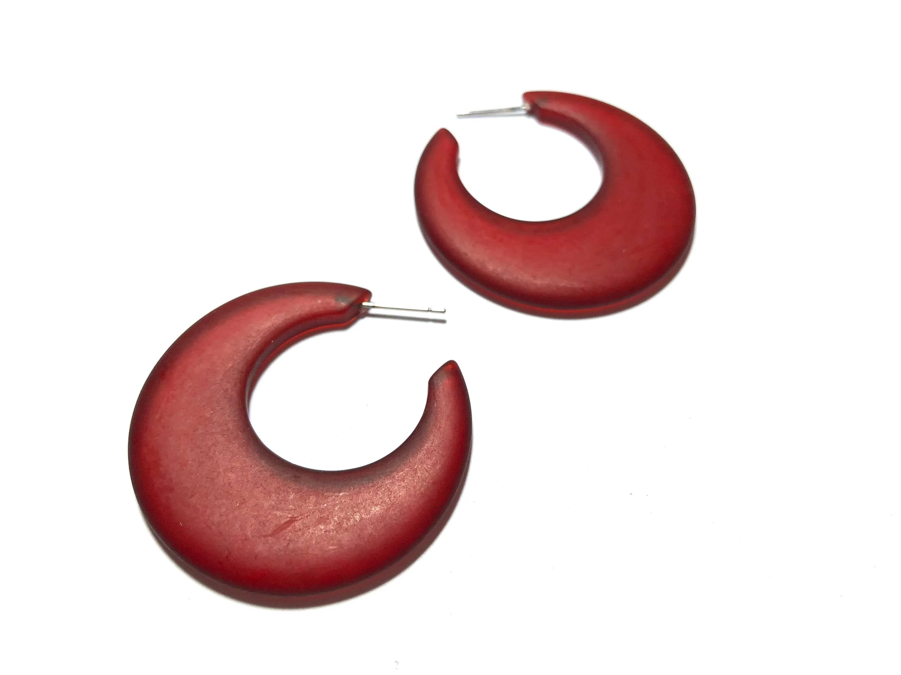 Cherry Red Frosted Mod Go Go Hoop Earrings