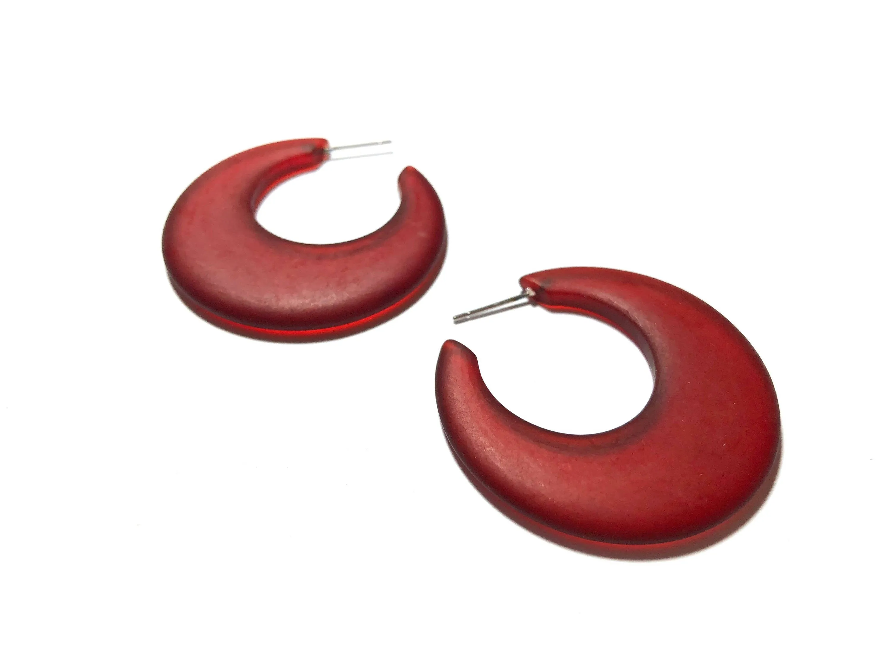 Cherry Red Frosted Mod Go Go Hoop Earrings