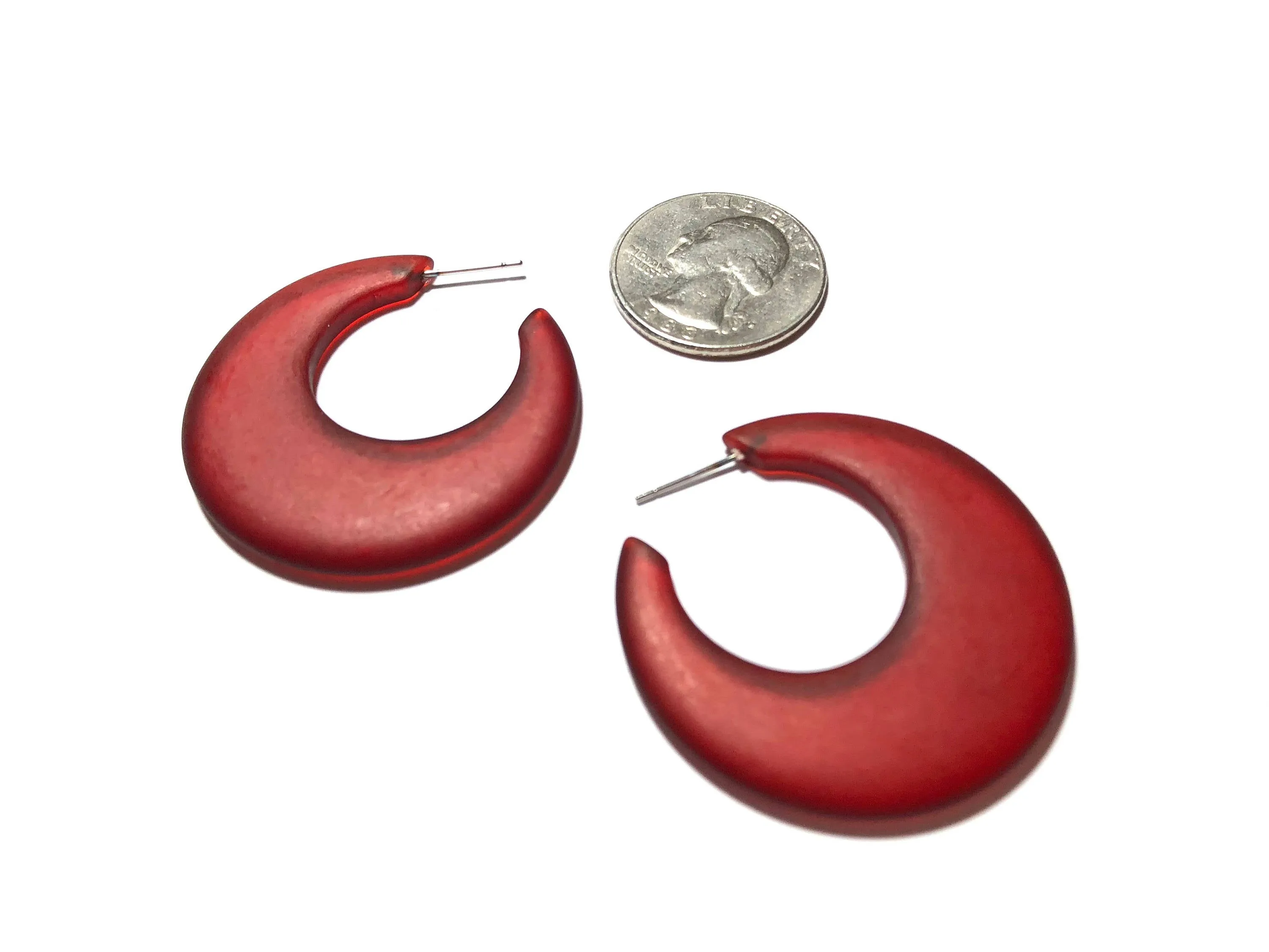Cherry Red Frosted Mod Go Go Hoop Earrings