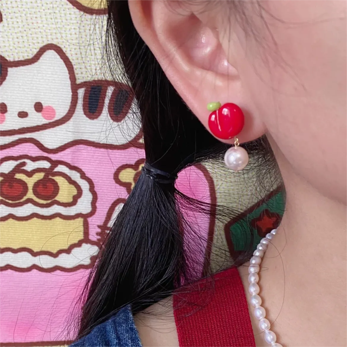 Cute Pearl Apple Earrings