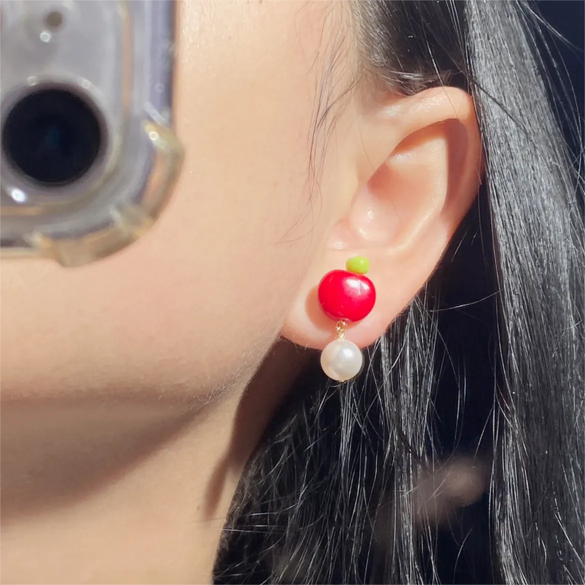 Cute Pearl Apple Earrings