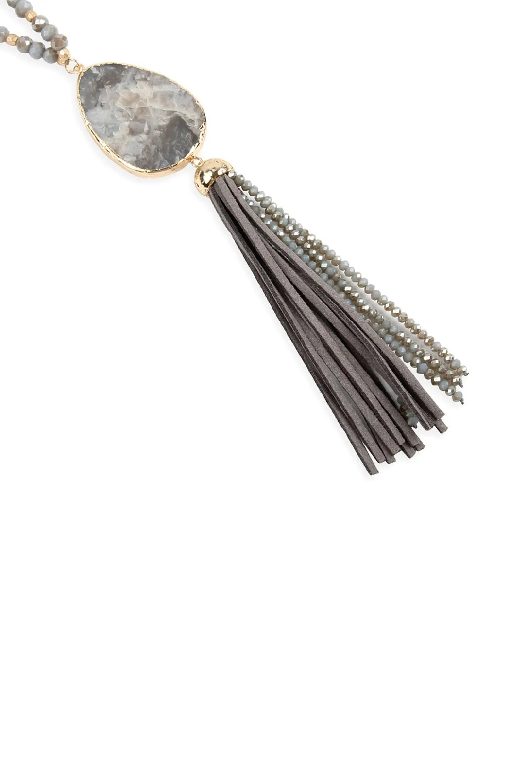 Hdn2755 - Natural Stone Tassel Pendant Necklace
