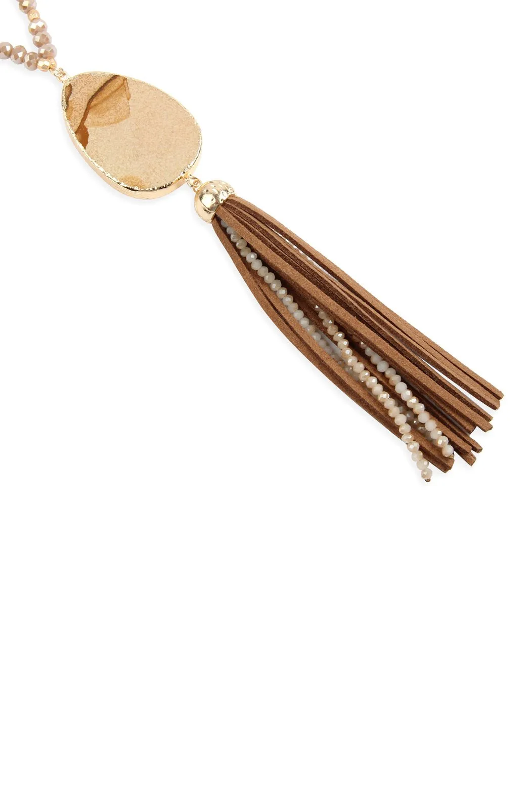 Hdn2755 - Natural Stone Tassel Pendant Necklace