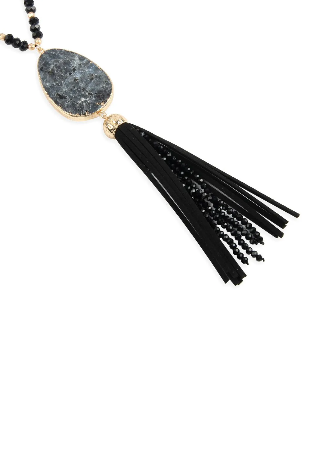 Hdn2755 - Natural Stone Tassel Pendant Necklace