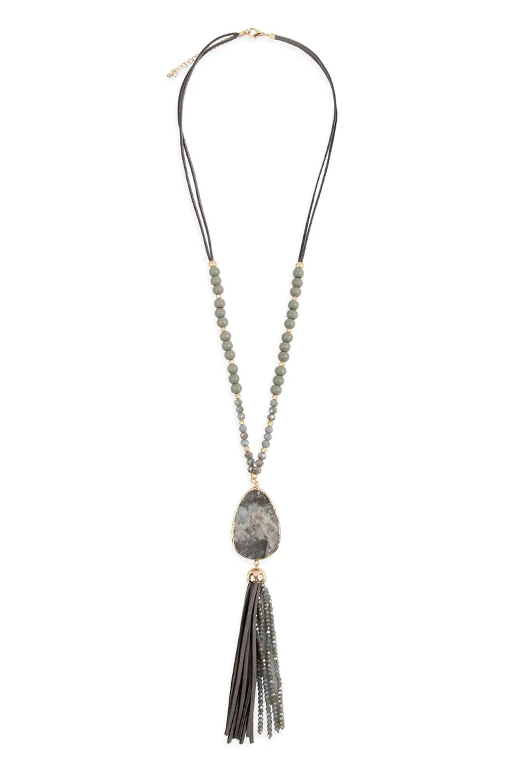 Hdn2755 - Natural Stone Tassel Pendant Necklace