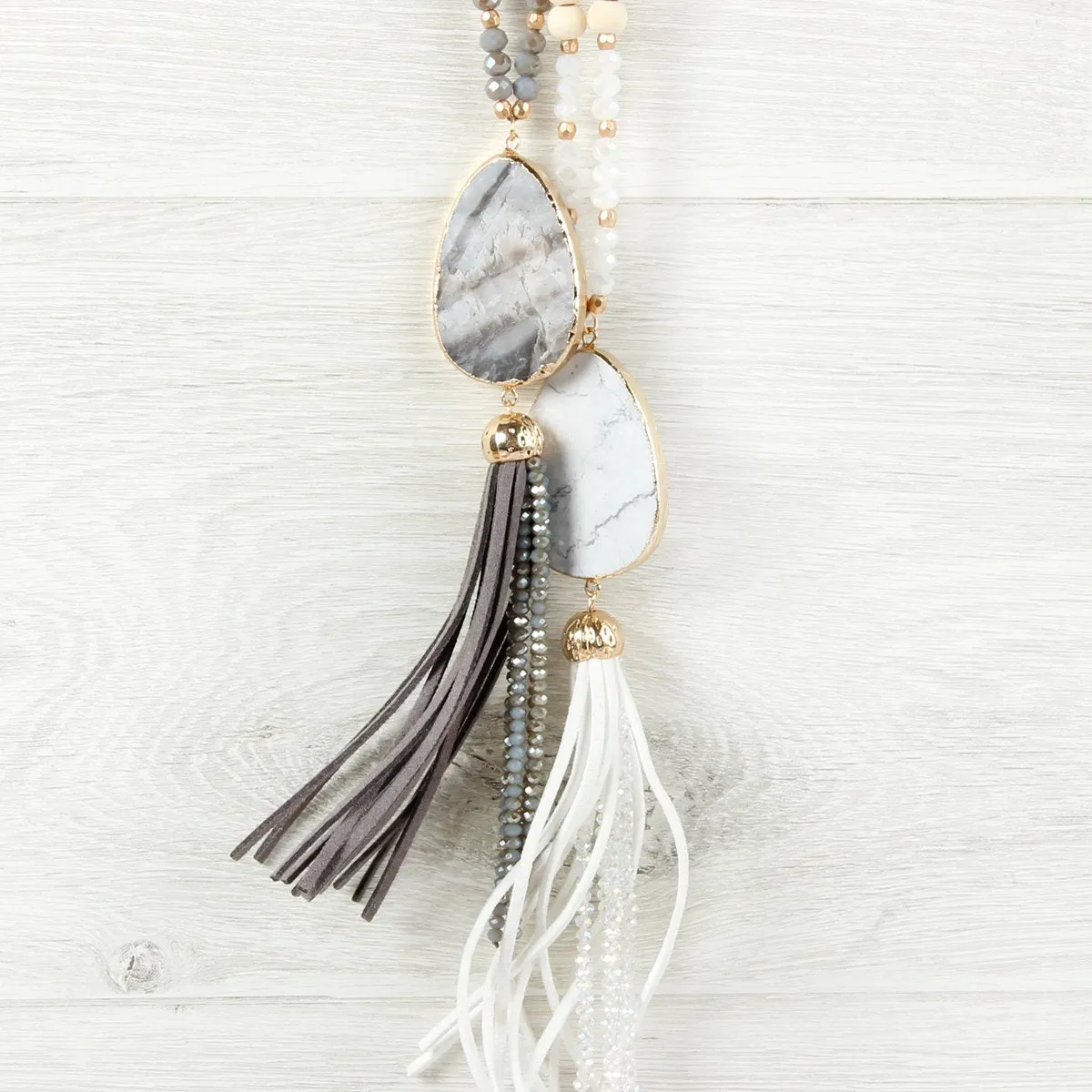 Hdn2755 - Natural Stone Tassel Pendant Necklace