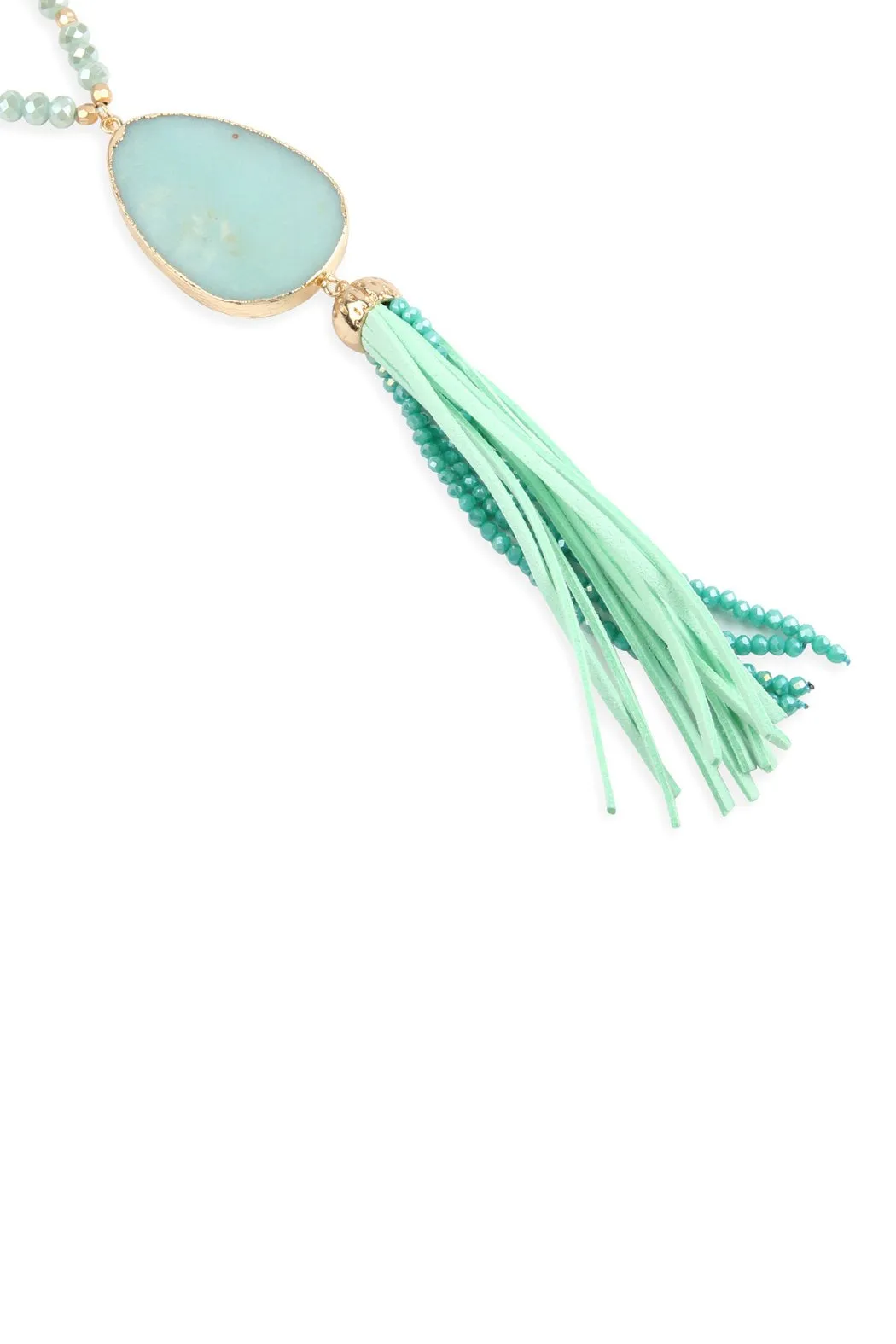 Hdn2755 - Natural Stone Tassel Pendant Necklace