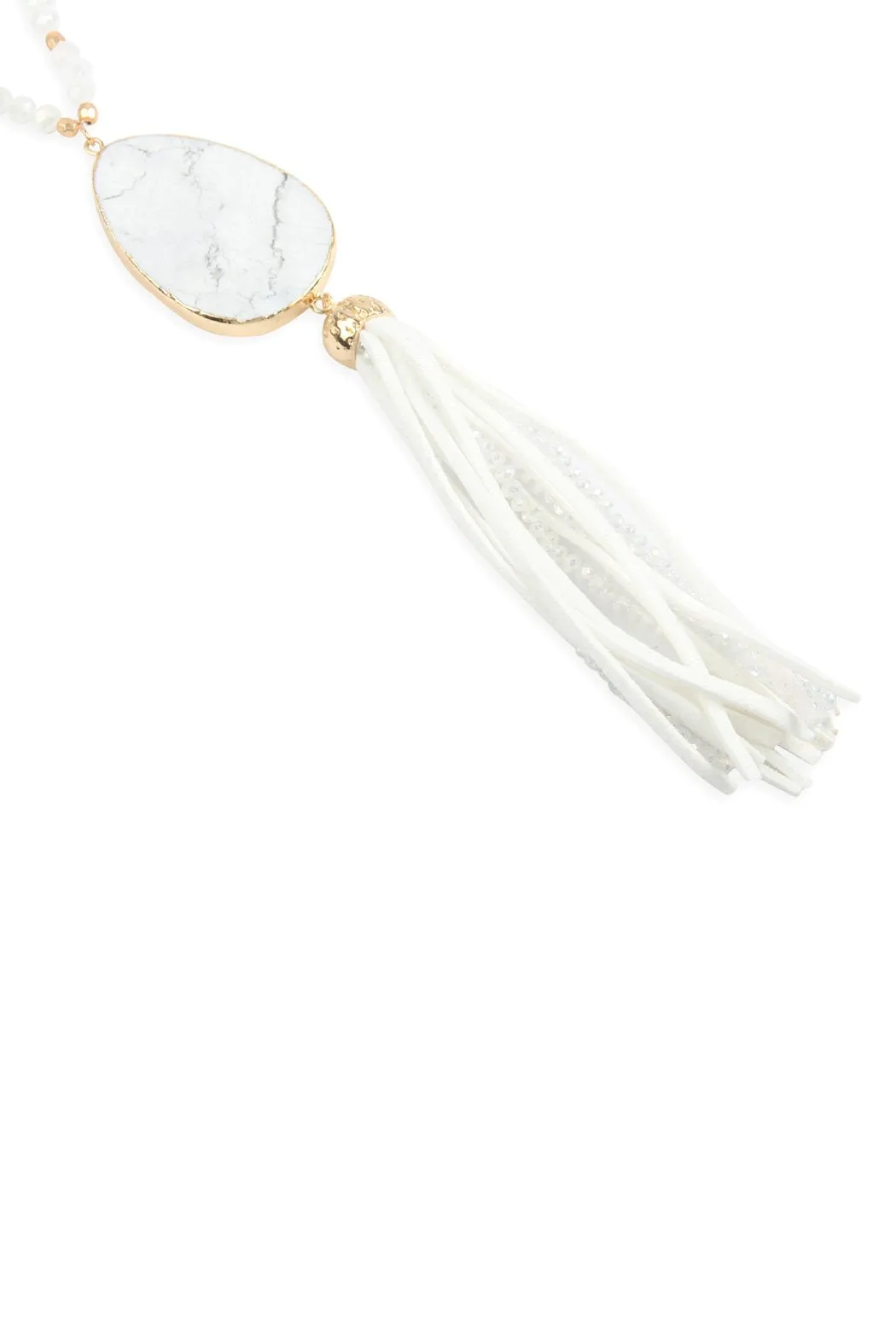 Hdn2755 - Natural Stone Tassel Pendant Necklace