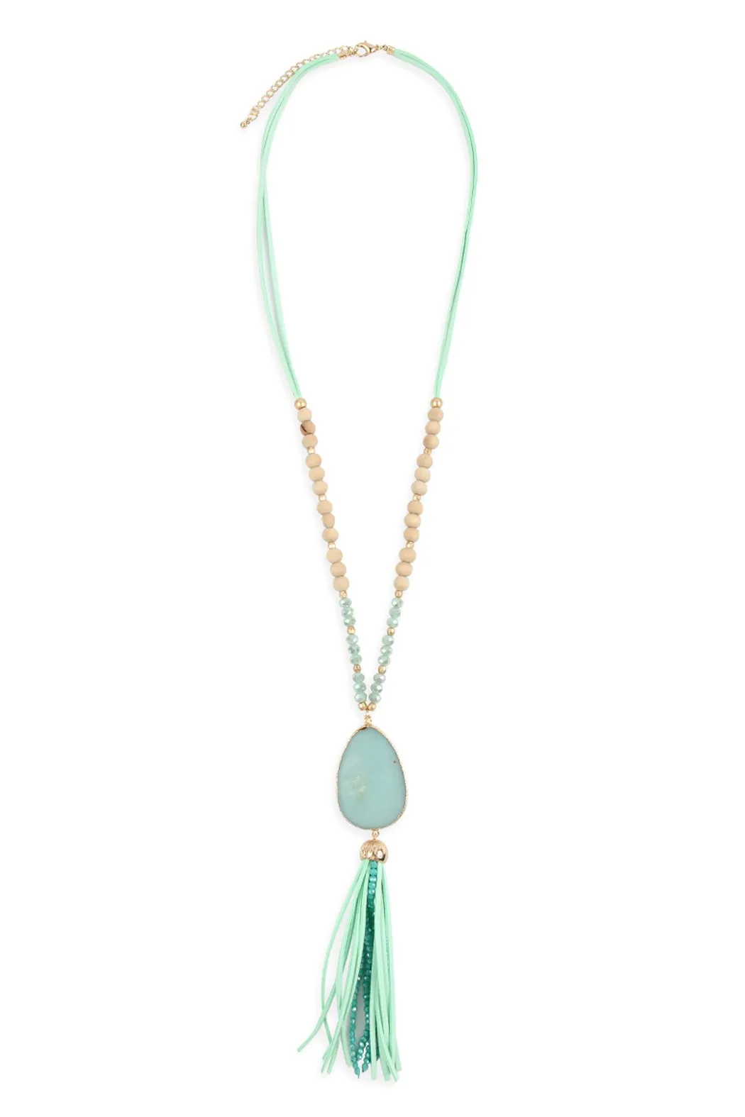 Hdn2755 - Natural Stone Tassel Pendant Necklace