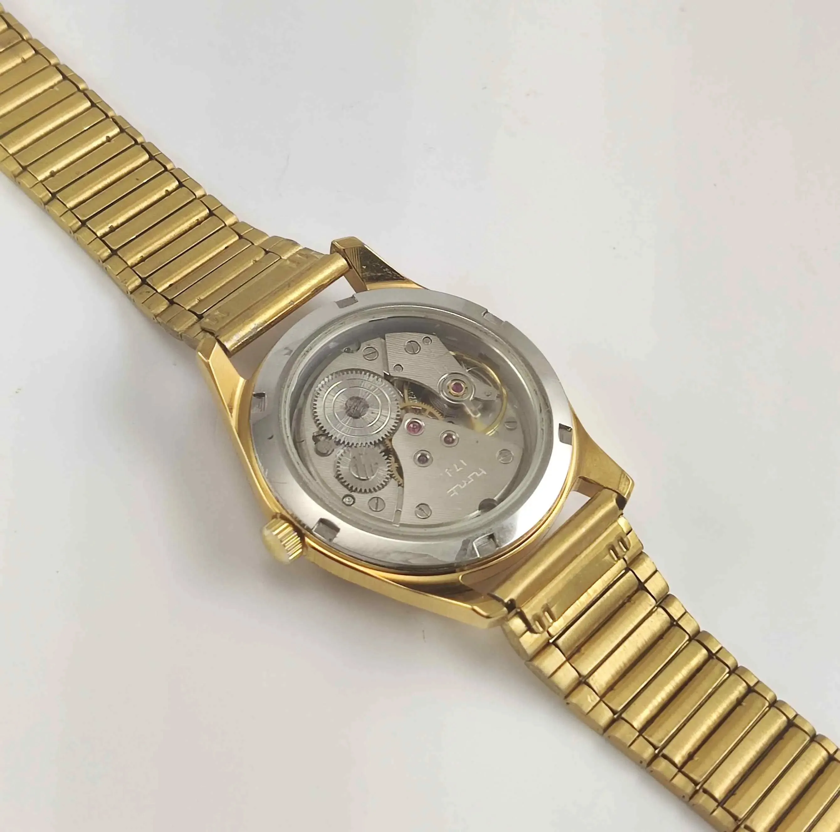 HMT Janata Red Dial Golden Case Transparent Back Men's Watch 0231