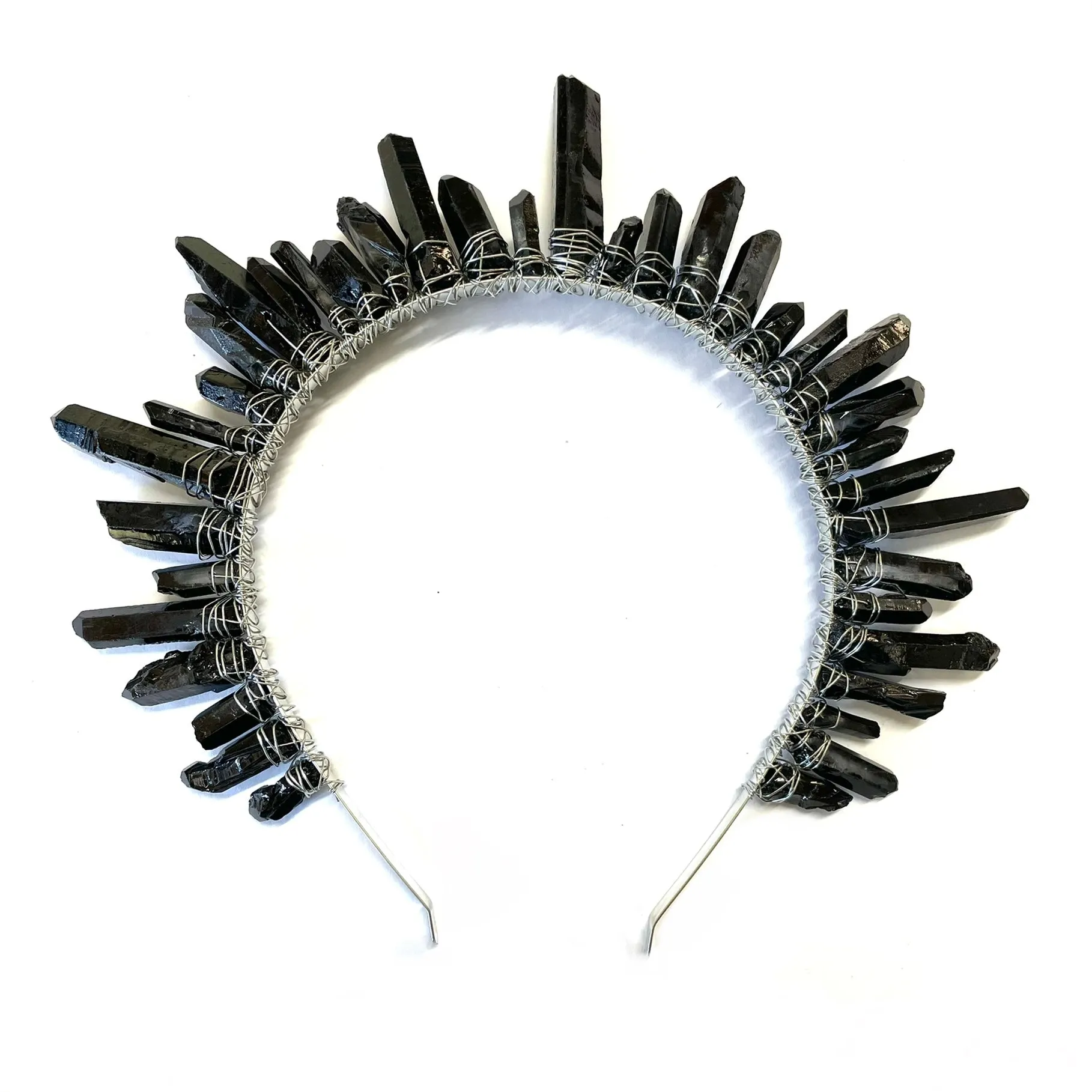 Luxury Crystal Quartz Tiara Bridal Racewear Crown Headdress Headband (Style 1) - Black Quartz