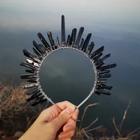 Luxury Crystal Quartz Tiara Bridal Racewear Crown Headdress Headband (Style 1) - Black Quartz