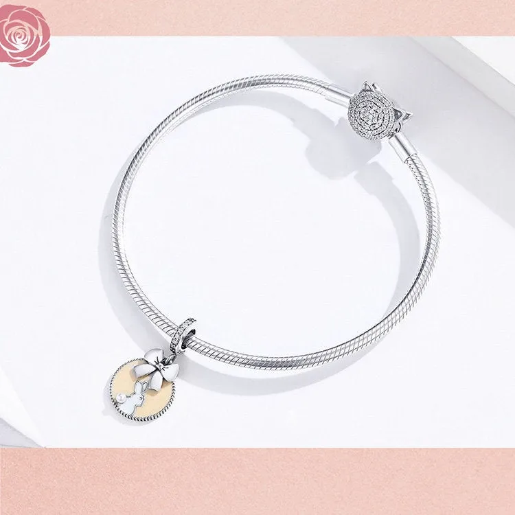 S925 Silver Cute Bunny Charm Beads