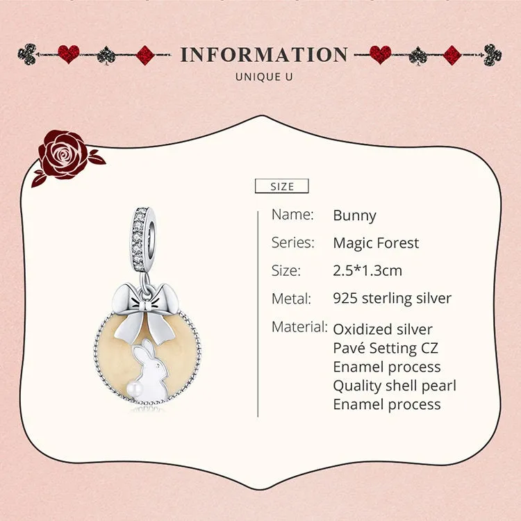 S925 Silver Cute Bunny Charm Beads