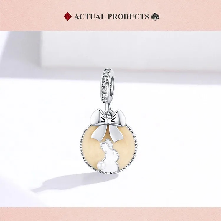 S925 Silver Cute Bunny Charm Beads