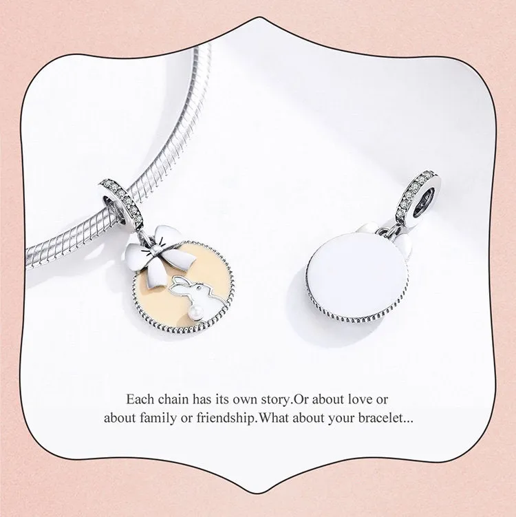 S925 Silver Cute Bunny Charm Beads