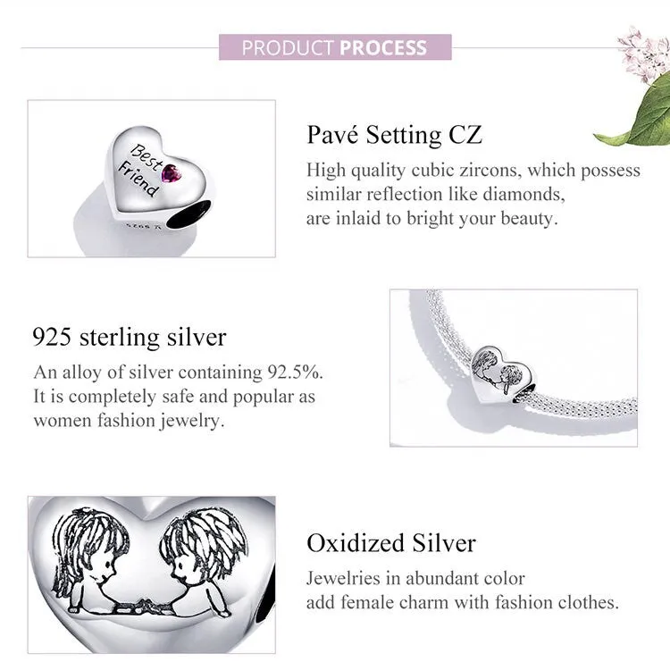 S925 Silver Heart-Shaped Charm Beads