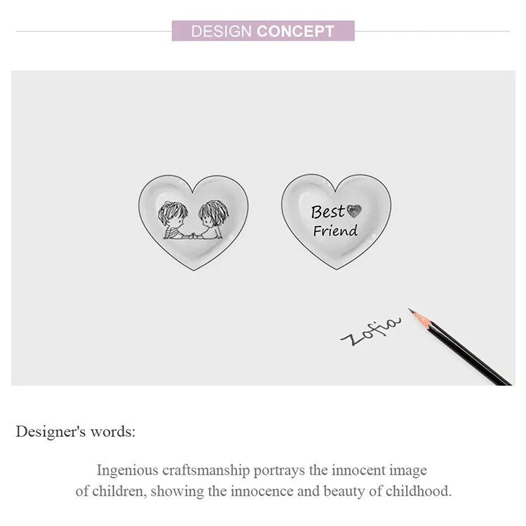 S925 Silver Heart-Shaped Charm Beads