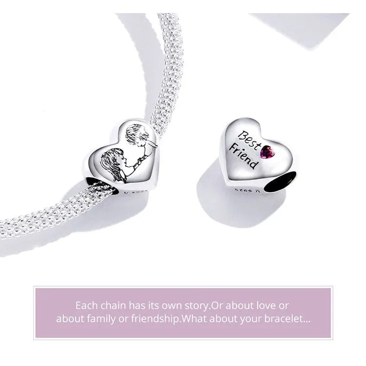 S925 Silver Heart-Shaped Charm Beads