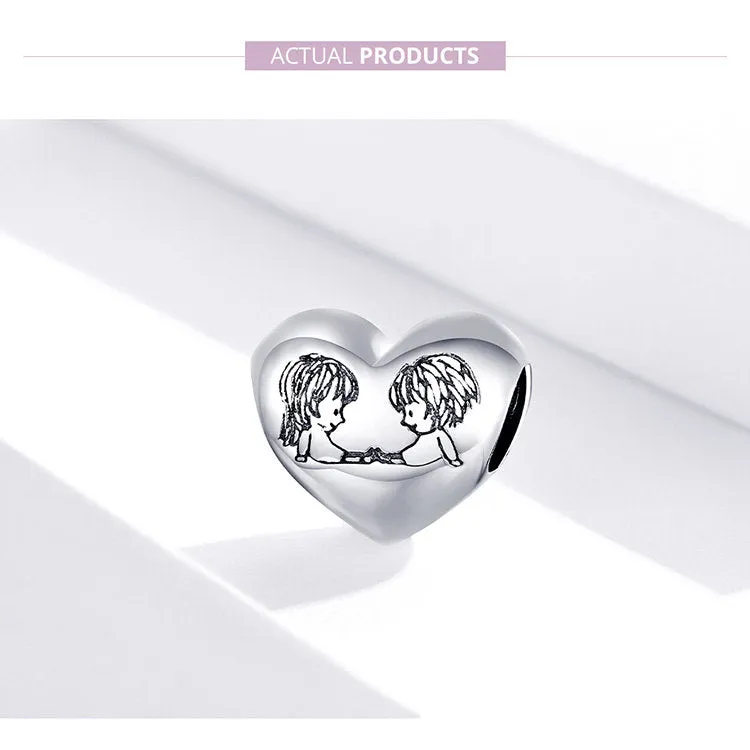 S925 Silver Heart-Shaped Charm Beads