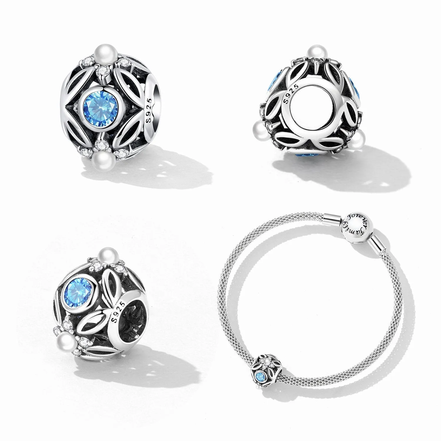 S925 Silver Hollow Pattern Charm