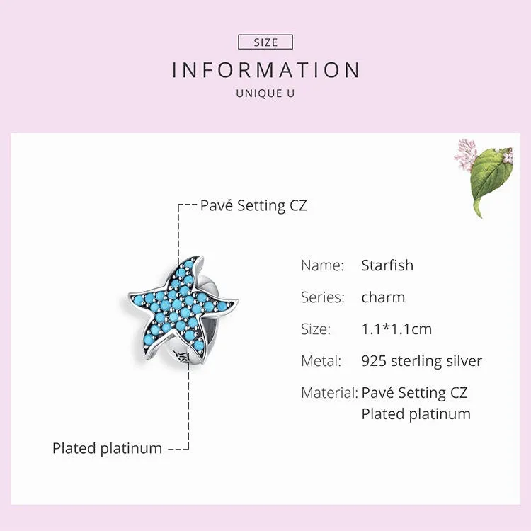 S925 Silver Starfish Charm Beads
