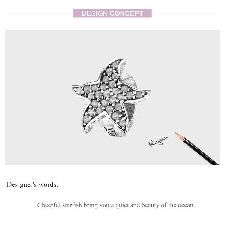 S925 Silver Starfish Charm Beads