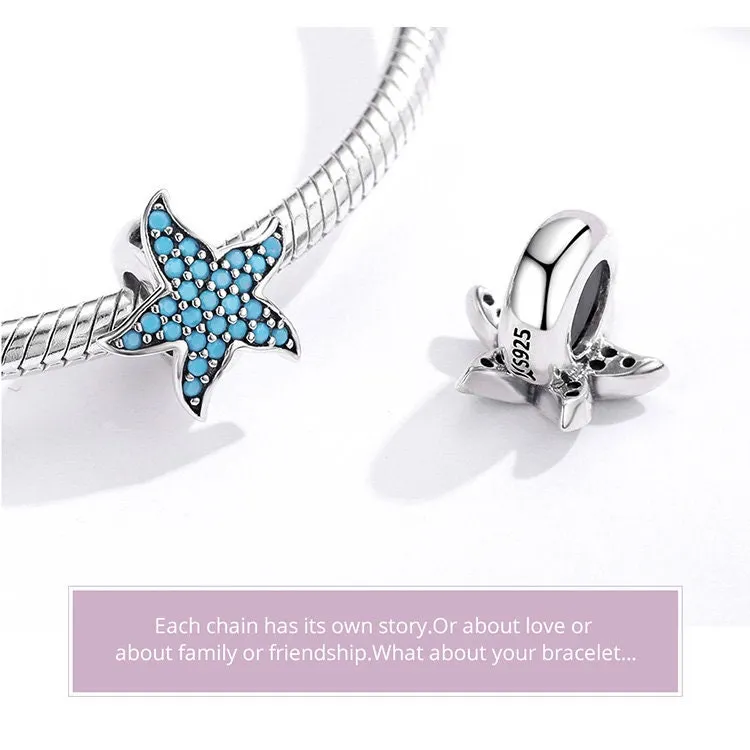 S925 Silver Starfish Charm Beads