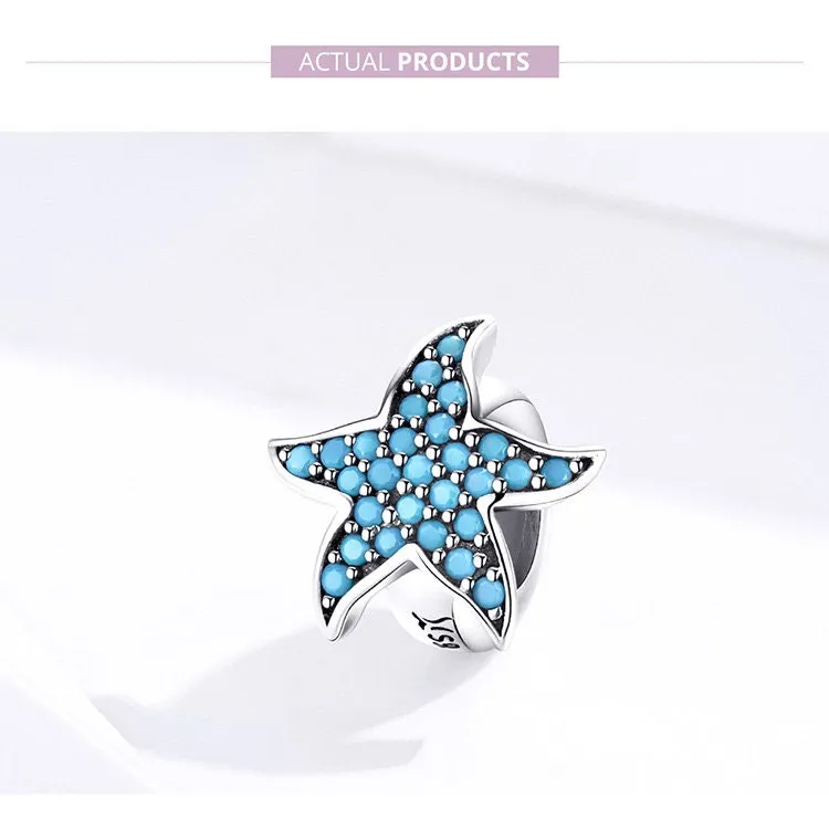 S925 Silver Starfish Charm Beads