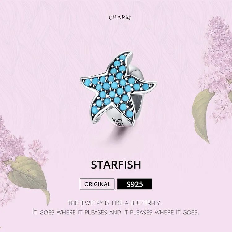 S925 Silver Starfish Charm Beads