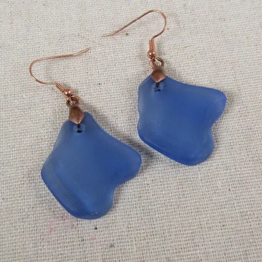 Sapphire Blue Sea Glass Drop Earrings