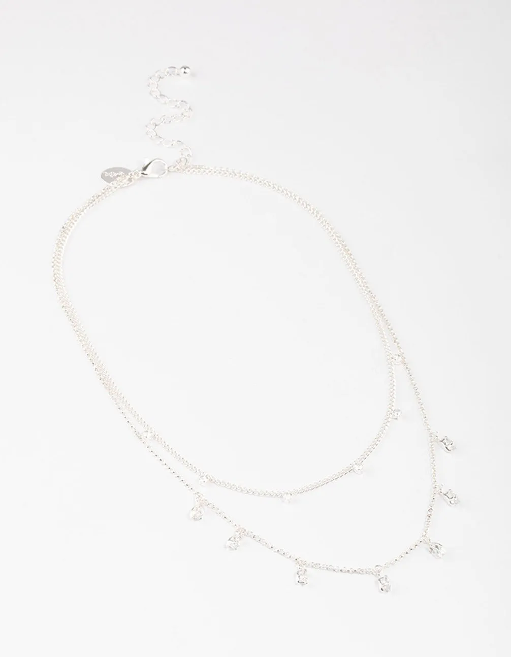 Silver Plated Dainty Cubic Zirconia Drop Layered Necklace
