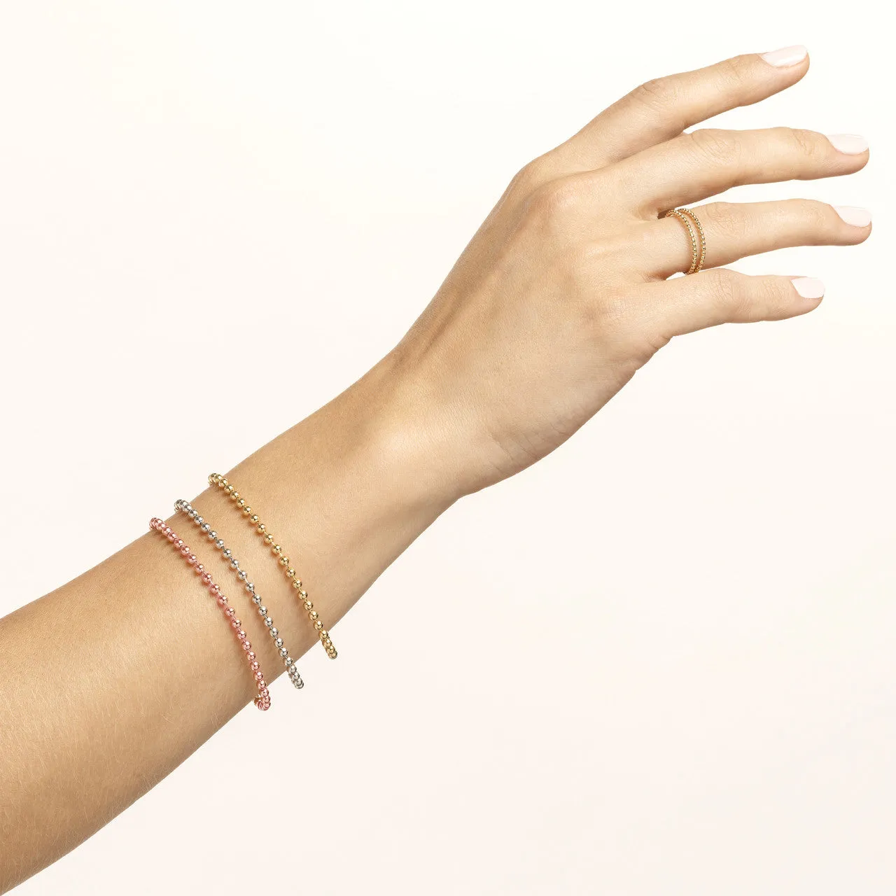 Solid 14K Gold 3mm Bead Chain Bracelet with Lobster Lock, 7.5"